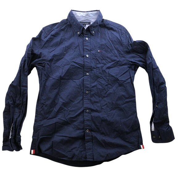 Tommy Hilfiger Men Shirt Small Long Sleeve Button Up Classic Casual Pockets Navy - Picture 1 of 12